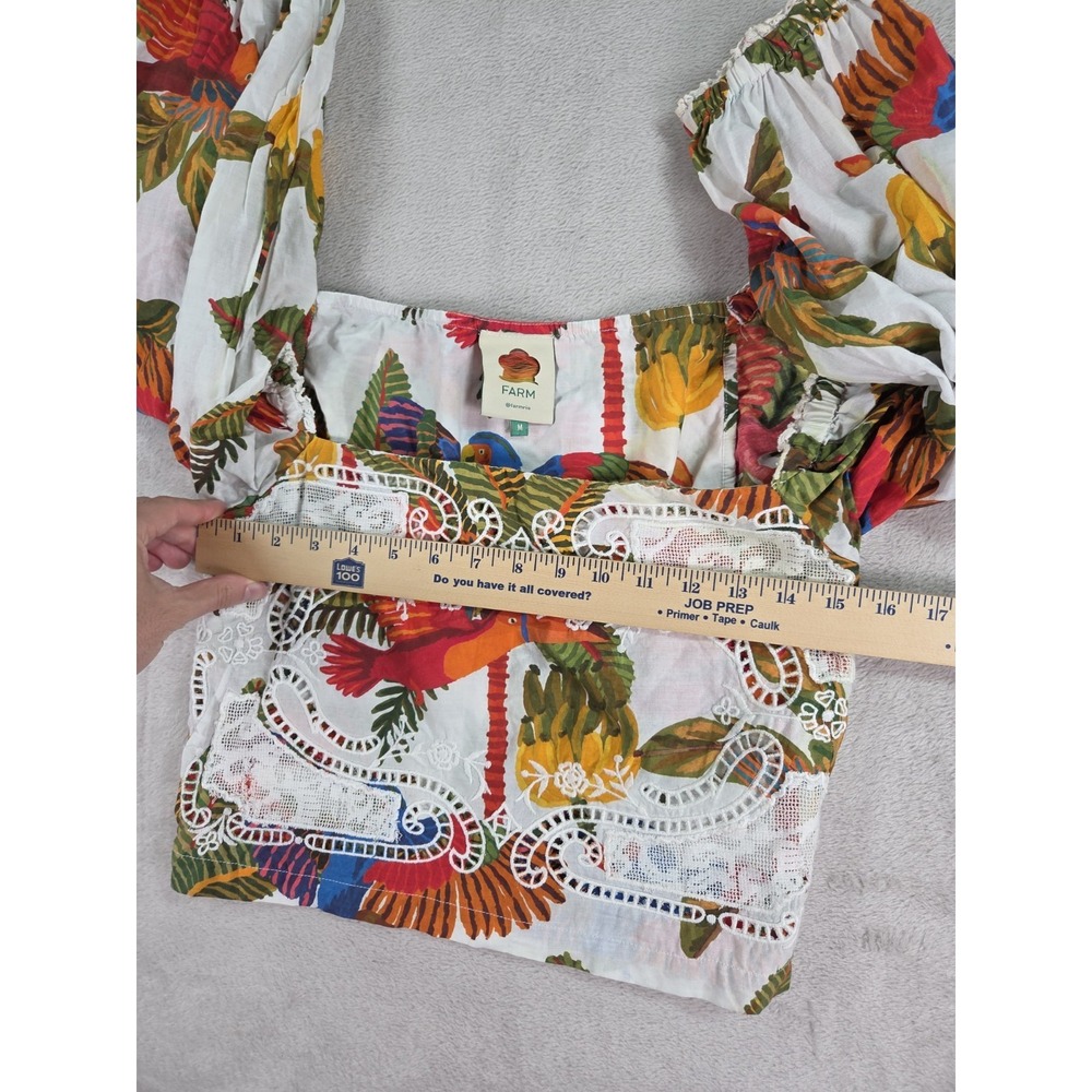 Farm Rio Top Womens Medium Cropped Bird Tropical Embroidered Floral - Picture 7 of 15